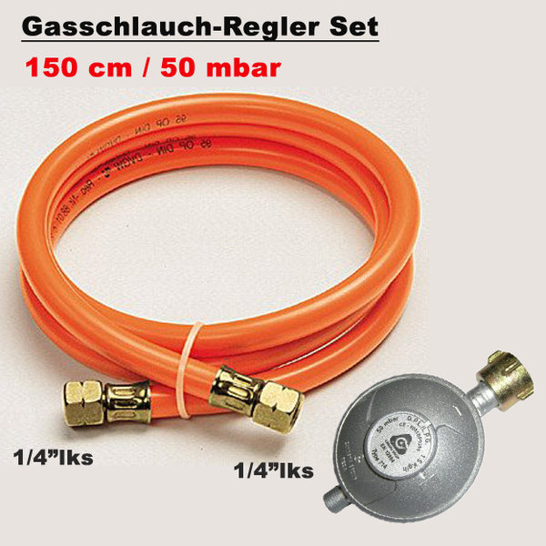 Gasschlauch Druckminderer 150cm/ 50mbar Regler Gasregler BBQ Gasgrill Druckregler