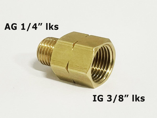 Verbindungsstück Übergang IG 3/8" links x AG 1/4" links Reduzierstück Gas Adapter Messing